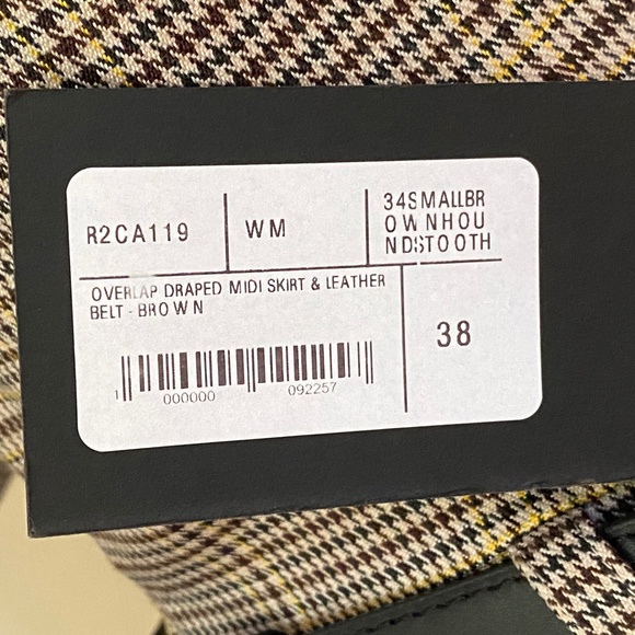 Rokh Brown Houndstooth Overlap Draped Leather Belted Midi Skirt US4-6 NWT - Picture 5 of 13